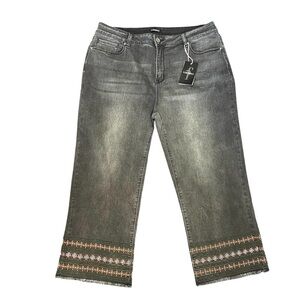 Flamingals Cropped Jeans Size 3XL Embroidered Boho Indie Retro 70s Denim Frayed